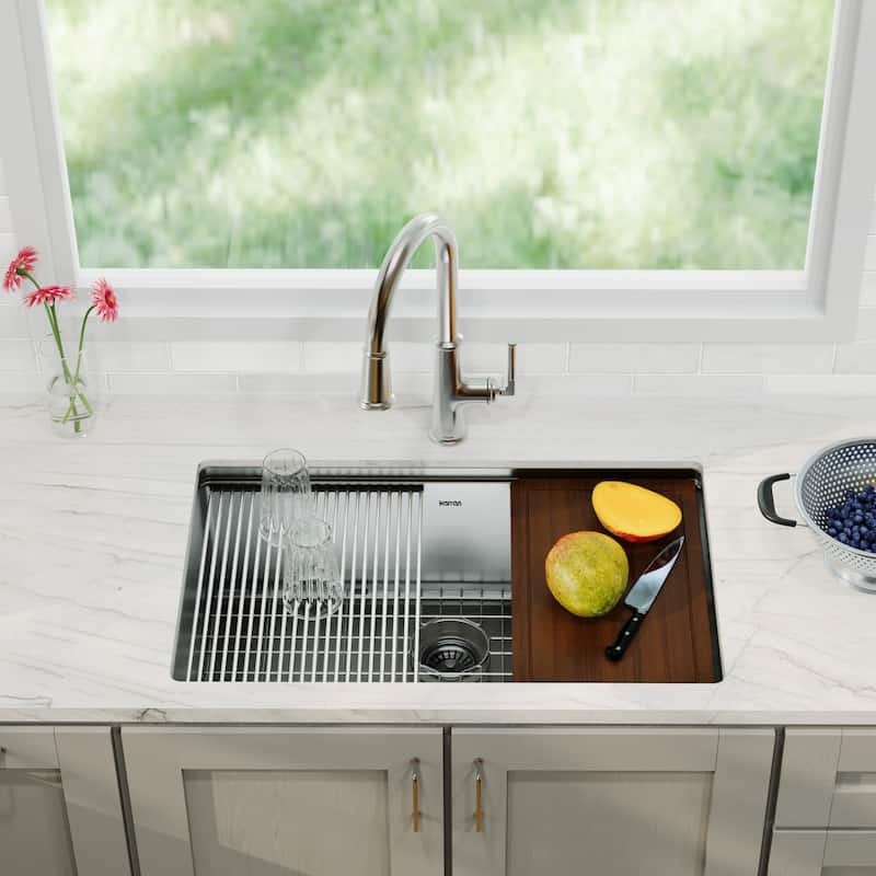 Karran Elite WS-35-PK1 Undermount 30" Single Bowl Stainless Steel Workstation Kitchen Sink