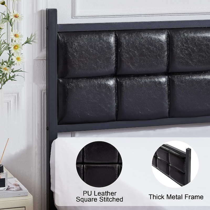 VECELO Faux Leather Tufted Bed, Metal Frame Bed Frame