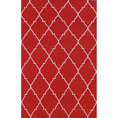 Contemporary Trellis Durrie Kilim Oriental Area Rug Wool Flat-woven - 5'0" x 8'0"