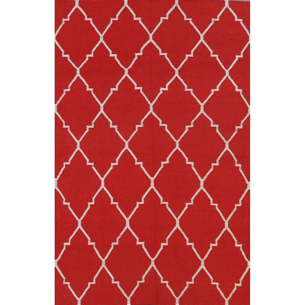 Contemporary Trellis Durrie Kilim Oriental Area Rug Wool Flat-woven - 5'0" x 8'0"