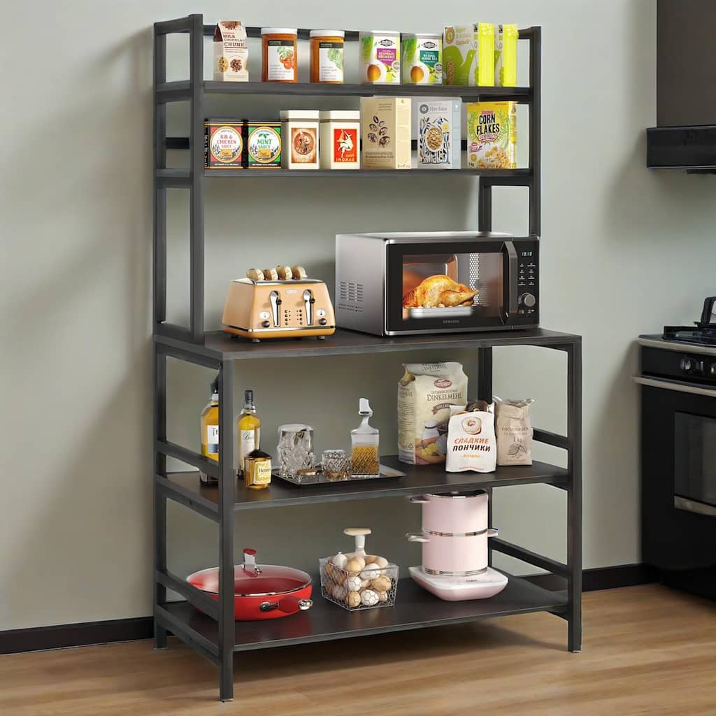 5 Tier Kitchen Bakers Rack with Chipboard and Iron Frame for Microwave Stand Spice Rack and Storage Shelf - 31.5" x15.7" x 66.5"