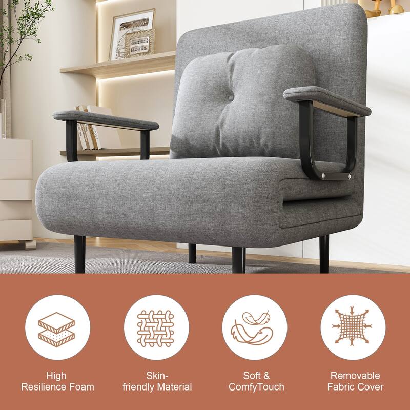 Folding Sofa Bed 3-in-1 Convertible Chair, Lounge Chair with 5-Position Adjustable Backrest, Sleeper Bed with Pillow