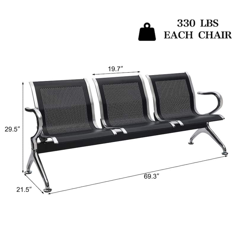 Kinbor 3-Seat Airport Reception Waiting Chair Bank Salon Barbershop Bench Guest Chair