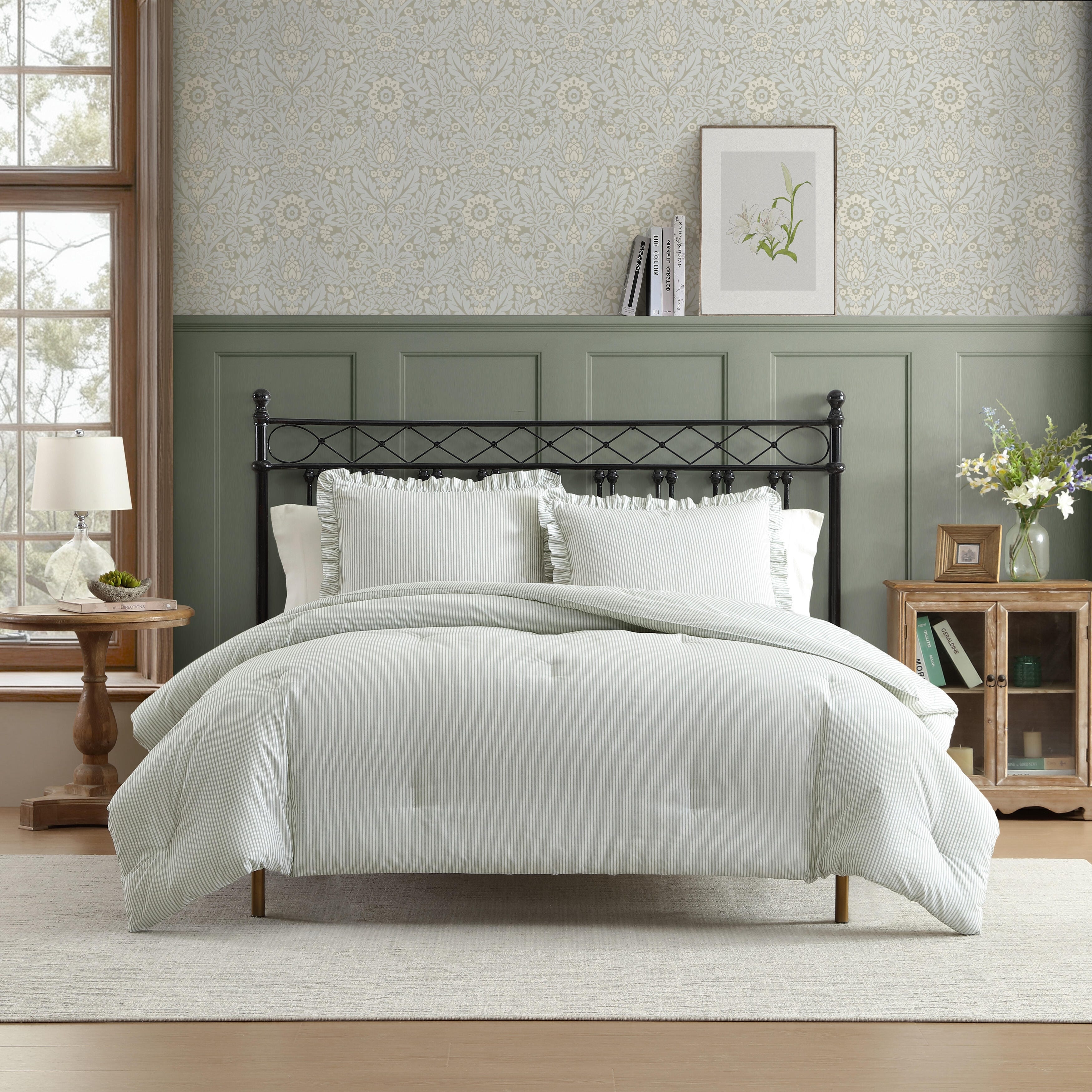 Laura Ashley Oxford Stripe Cotton All Season Comforter Set Soft