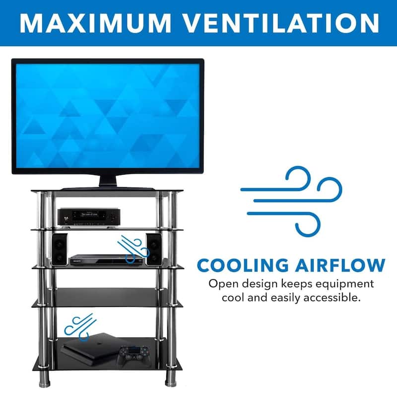 Mount-It! Tempered Glass AV Component Media Stand, Audio Tower and Media Center with 5 Shelves - Black