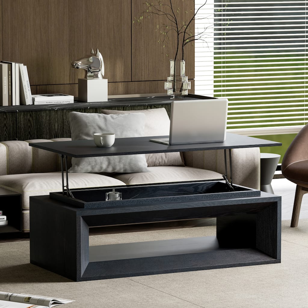 43.3" Lift Top Rectangle Modern Wood Veneer MDF Coffee Table with Storage