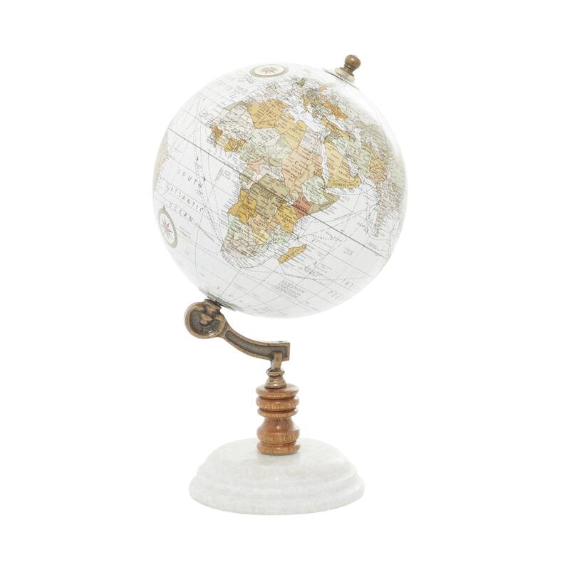 Marble Globe with Marble Base - Teal, White, Black - Roche River Decor - White - 7"W, 11"H