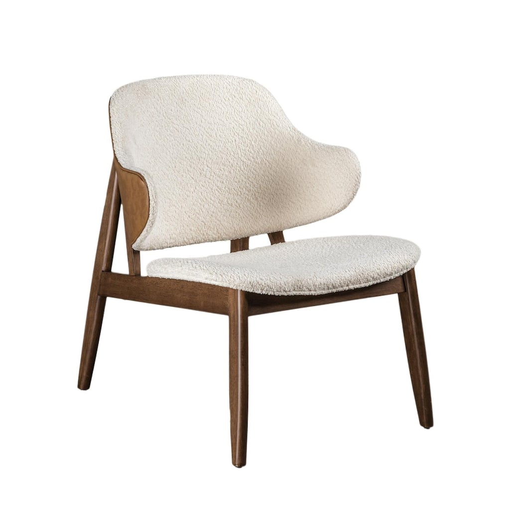 Modern Mid-Century Accent Chair With Wingback Walnut/Beige