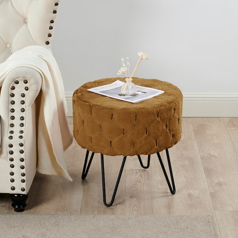 Jacquard Solid Fauxfur Round Ottoman