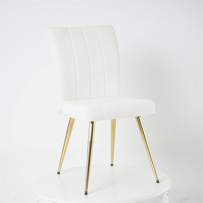 Set of 4 Modern Upholstered Teddy Fleece Dining Chairs - Beige