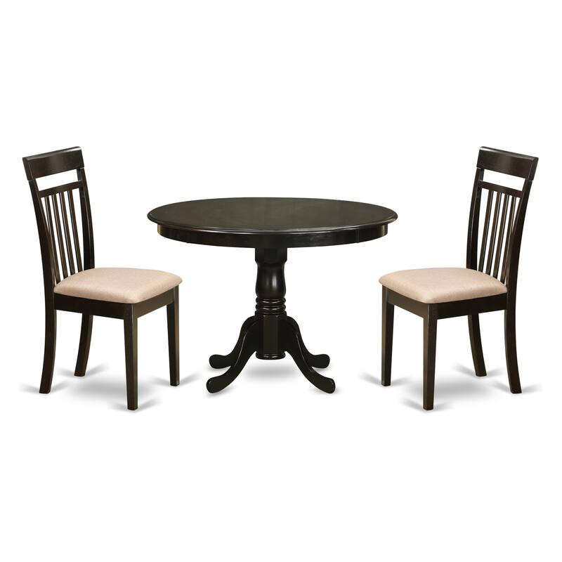 East West Furniture 3 Piece Dining Table Set- a Wooden Table and 2 Dining Chairs, 42x42 Inch, Cappuccino (Seat's Type Options)