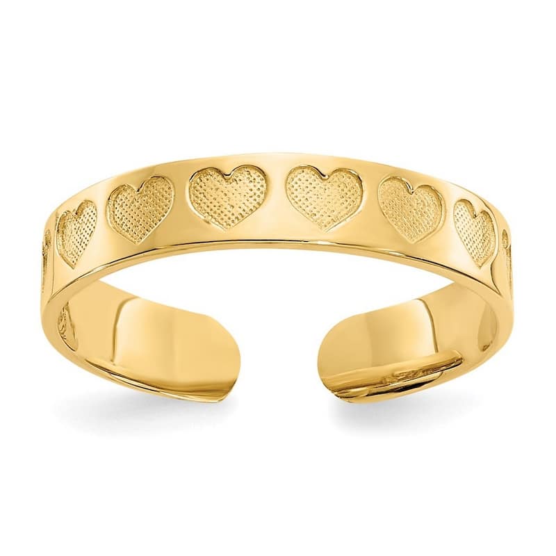 Curata Womens Adjustable Solid 14 karat Yellow Gold Heart Toe Ring