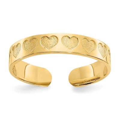 Curata Womens Adjustable Solid 14 karat Yellow Gold Heart Toe Ring