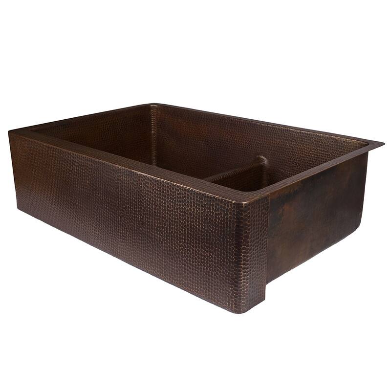 33-in Hammered Copper Kitchen Apron 60/40 Double Basin Sink with Short 5-in Divider w/ Accessories (KSP3_KA60DB33229-SD5)