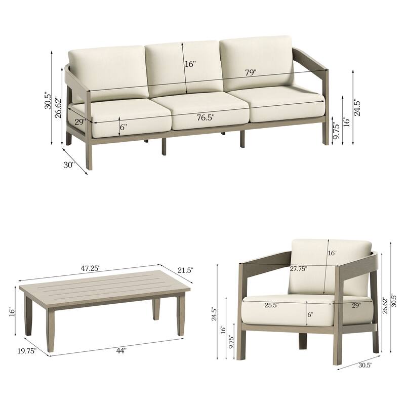 Patio Aluminum Sofa Set With Olefin Cushions