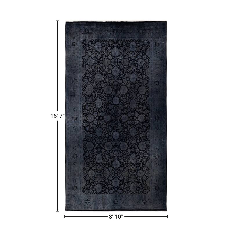 Overton Hand Knotted Wool Vintage Inspired Modern Contemporary Overdyed Gray Area Rug - 8' 10" x 16' 7"