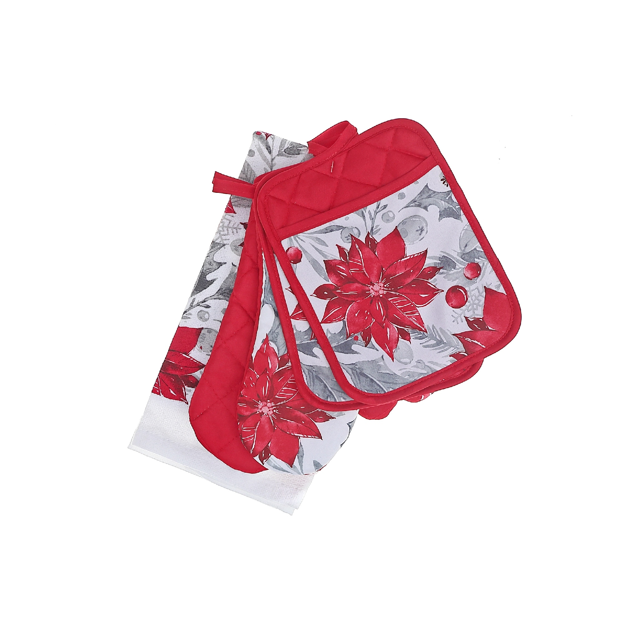 Holiday Kitchen Signs Christmas 5 Pc Kitchen Set Red Poinsettia - Overstock - 39257297