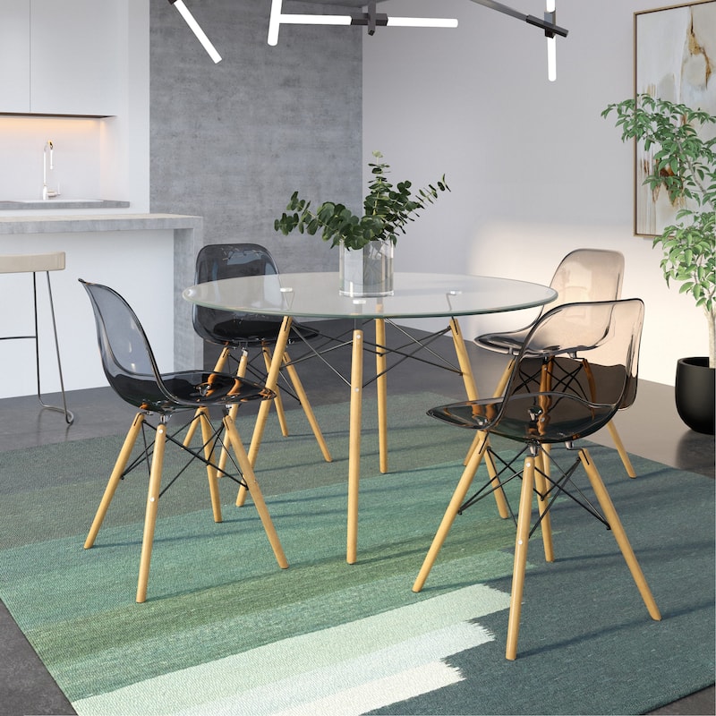Cresco Acrylic Dining Chair in Solid Beech Wood Legs Banquet Side Chair (Set of 4) for Indoor and Outdoor - 32" Height