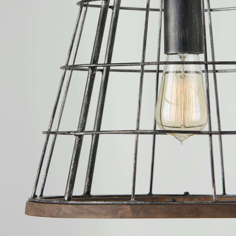 1-light Cage Pendant in Zinc w/ Mango Wood Accents