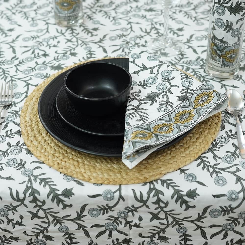 Fabdivine Floral Cotton Table Cover or Cloth Handmade Block Print for Dining & Home Décor Accent
