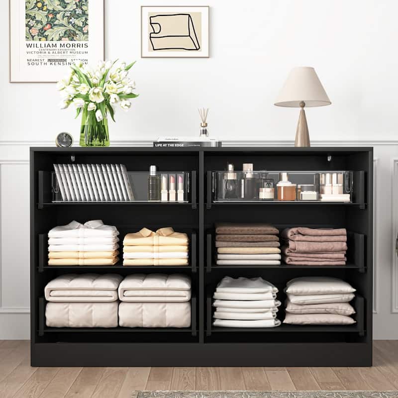 47.2" Modern Black 6-Drawer Dresser, Drawer Panel with Wavy Patterns