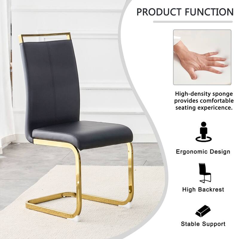 Modern Dining Chairs, PU Faux Leather High Back Upholstered Side Chair with Golden C-shaped Tube Metal Legs