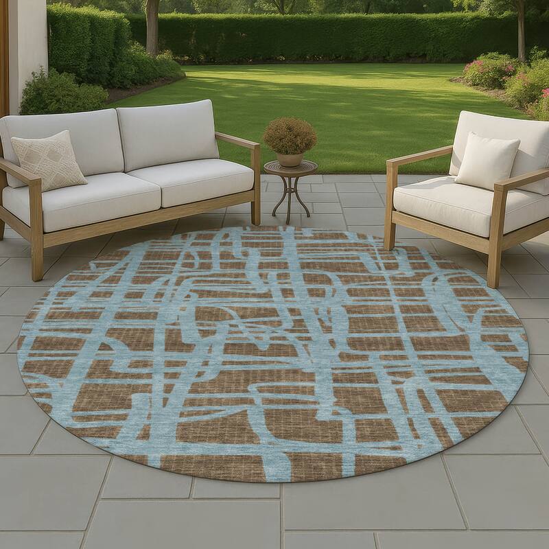 Machine Washable Indoor/ Outdoor Modern Centurion Chantille Rug - Chocolate - 8' x 8'