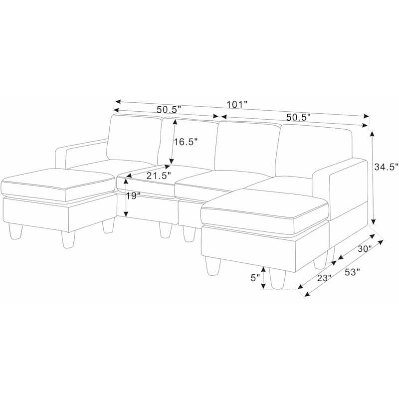 101" Modular Corduroy Sectional Sofa with Ottoman, Removable Cushions, Textured Upholstery for Living Room Comfort