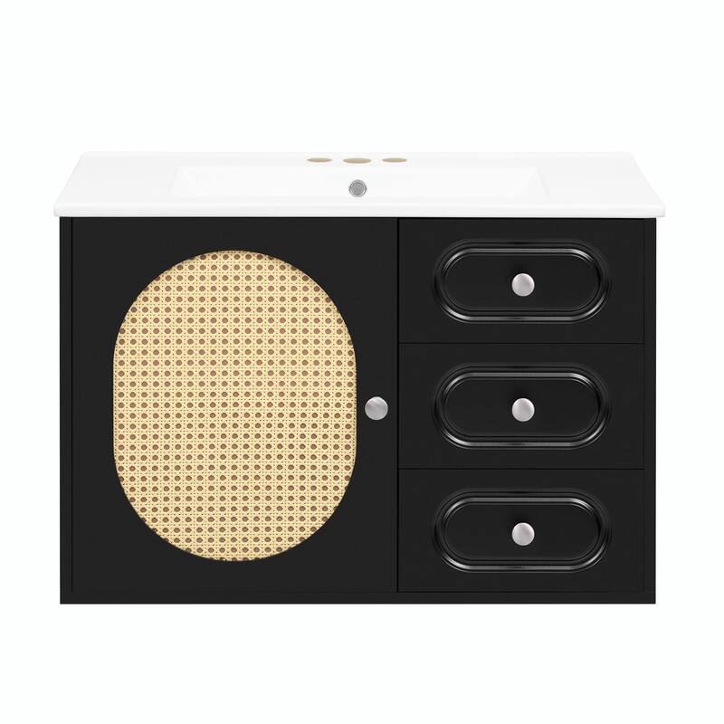 30" Bathroom Vanity with Ceramic Sink, Mid-Century Bathroom Vanity Cabinet with 2 Drawers