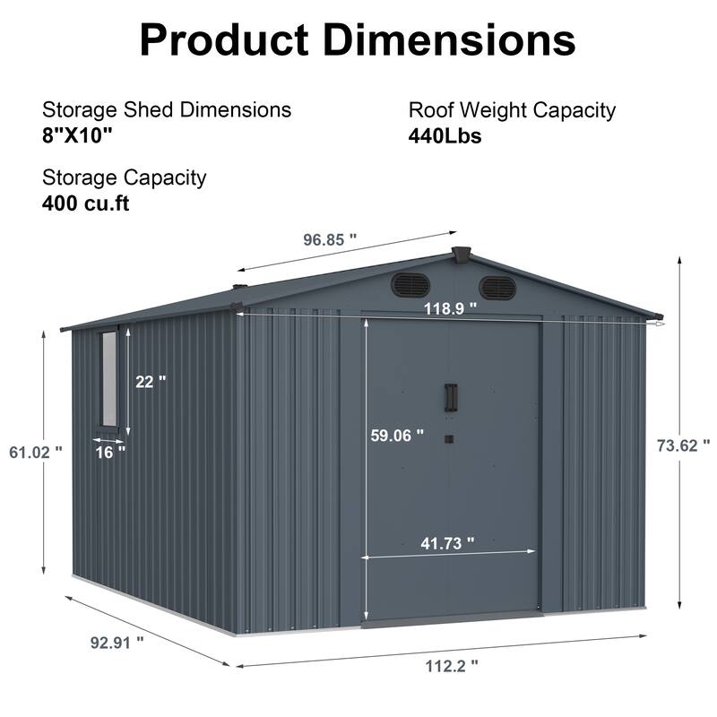 8x10 FT Outdoor Large Metal Storage Shed with Window and Lockable Doors