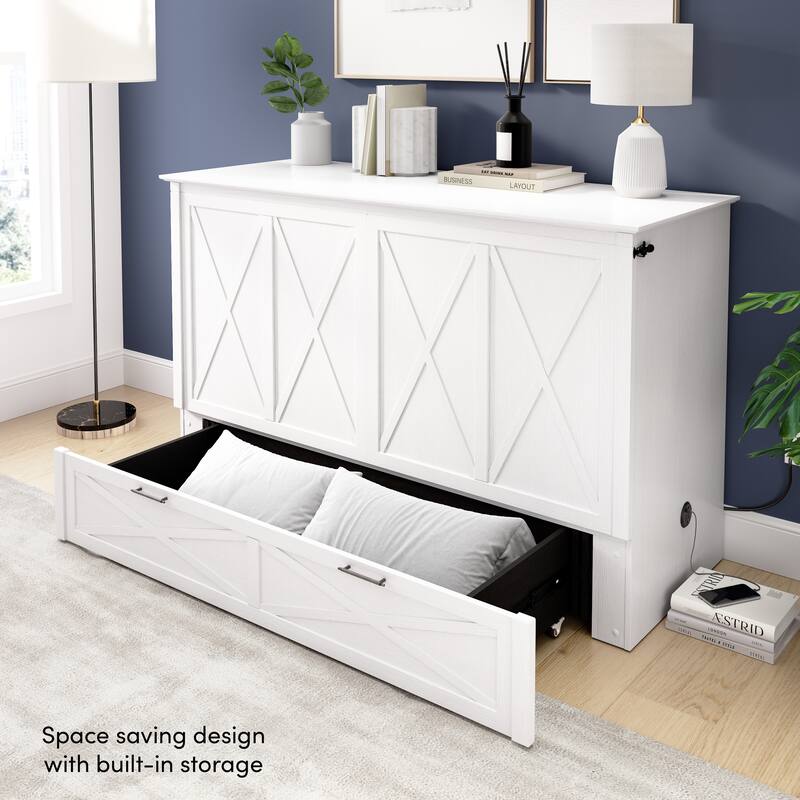 Bestar Key West 59W Full Murphy Cabinet Bed with Drawer and Mattress