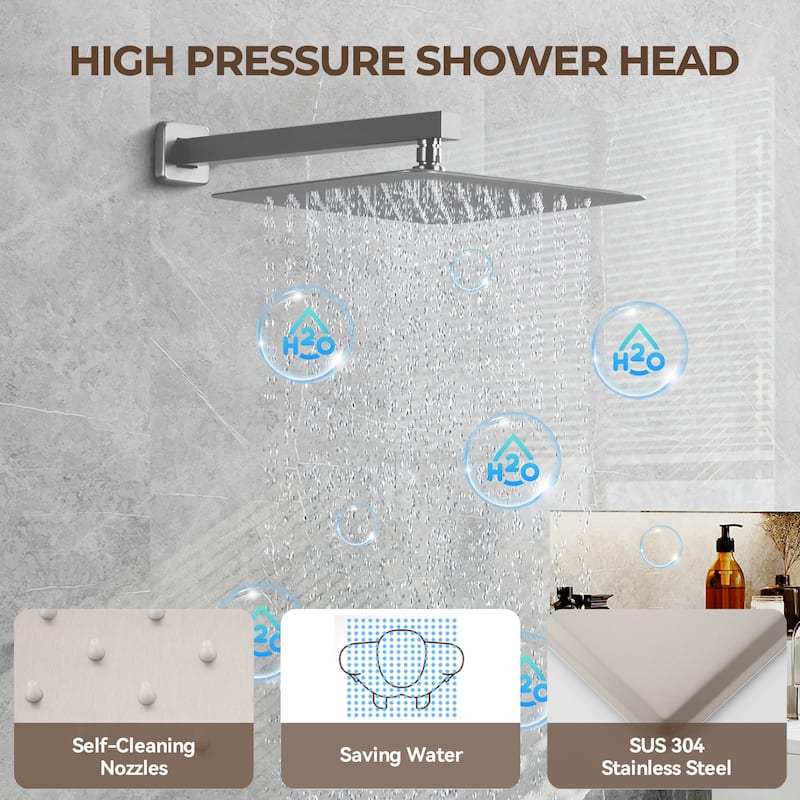 Pressure-Balanced 3-Spray 12 in. Wall Mount Shower System with Handheld Shower Head and 6 Body Jets - 12" x 12"