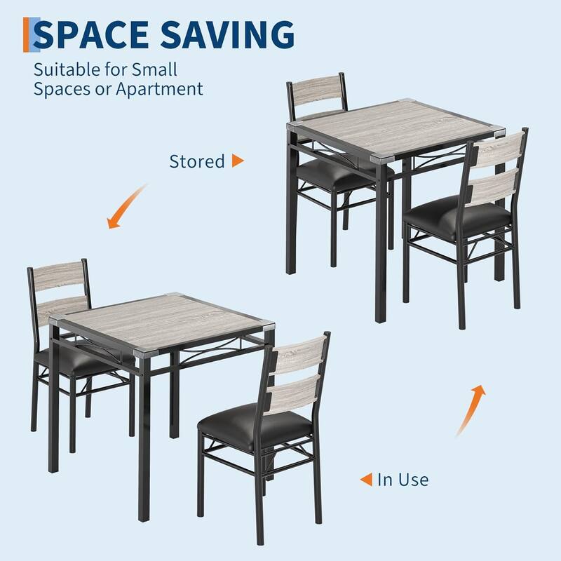 Dining Table Set for 2, Dining Table with 2 Upholstered Chairs for Small Space