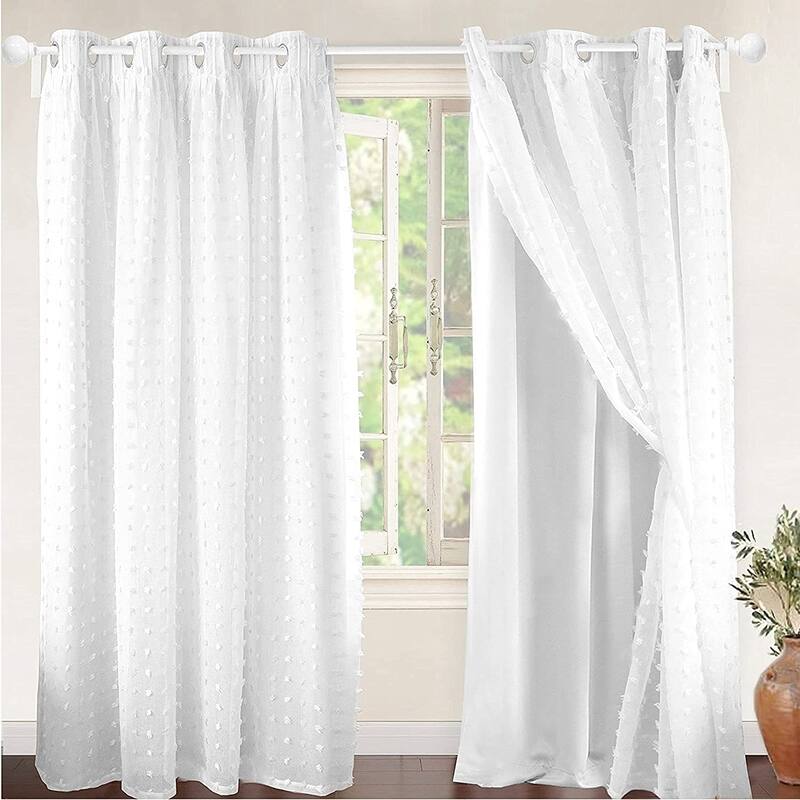 DriftAway Lily White Voile Sheer & Blackout Curtain Liner Single Panel - 52" W x 84" L - Off-White
