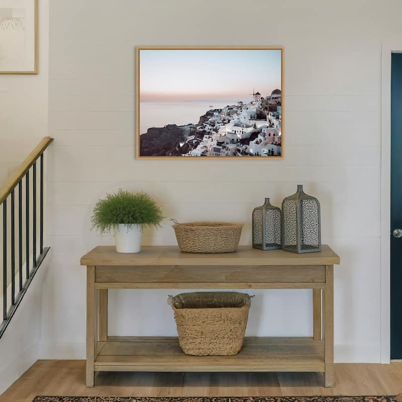Oias Cliffside Charm Santorini by Bella Eve Framed Canvas Wall Art Print - Sylvie Natural