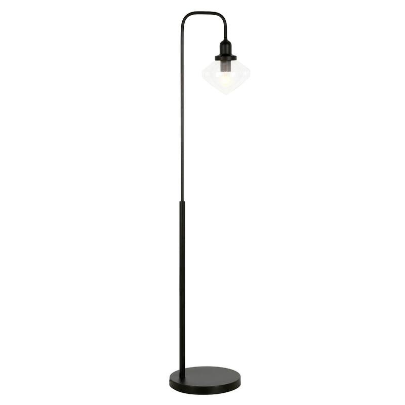 62" Black Arched Floor Lamp with Clear Glass Shade Modern Metal Lighting for Living Room - 62" H x 12" W x 12" D
