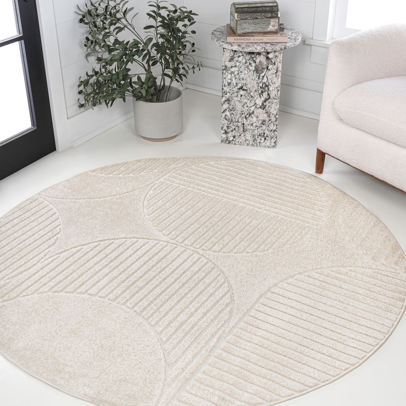 JONATHAN Y Dila Geometric Arch Scandi Striped Ivory/Cream Area Rug - 6' Round - Ivory/Cream