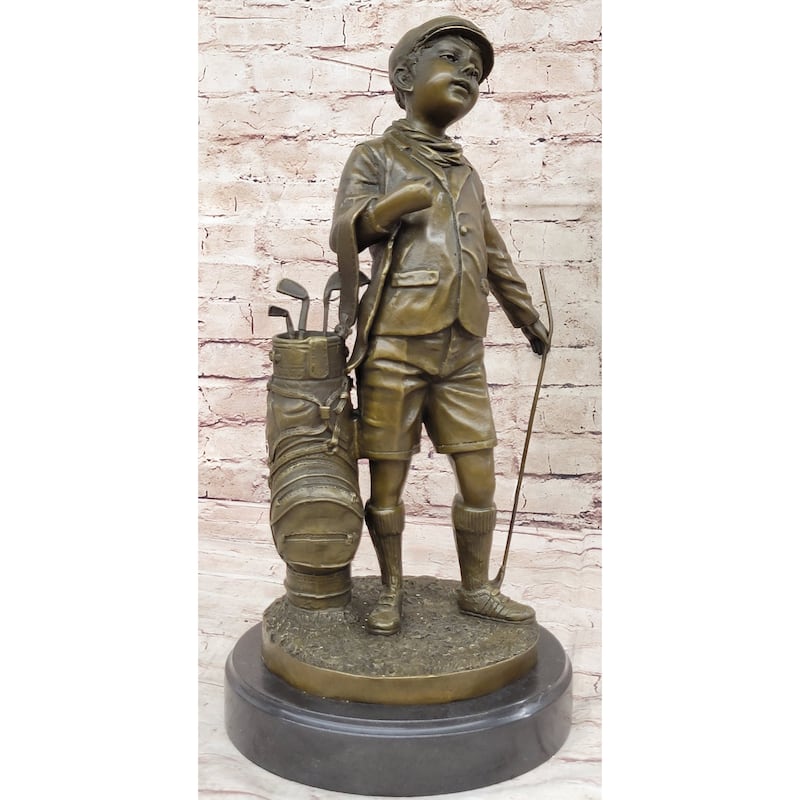 Hand Made Original Signed Artwork Caddy Boy Golfer Bronze Sculpture Trophy Artwork