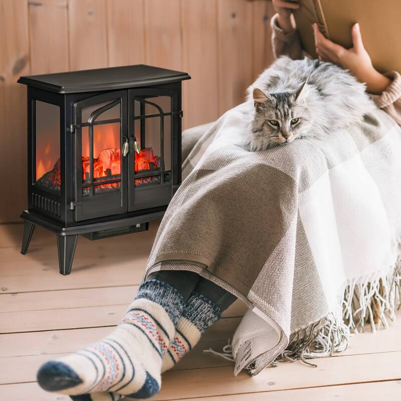 29" Electric Fireplace Heater, Freestanding Stove with Realistic LED Log Flames and Overheating Safety Protection, 1400W