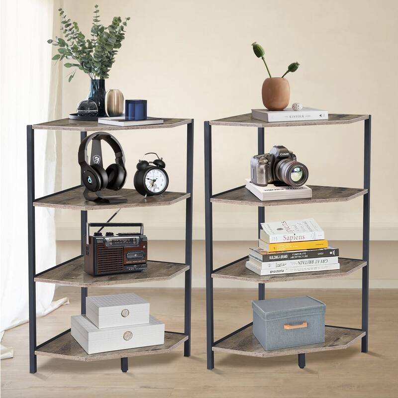 VECELO (Set of 2) 4-Tier Shelves Polygonal Corner Side Table