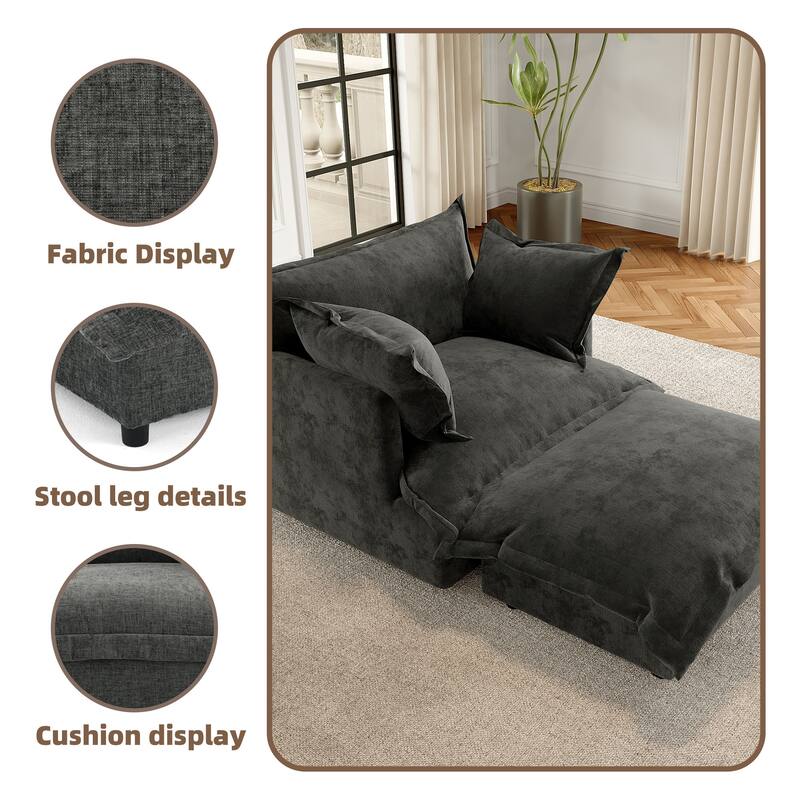 Modern Cloud Chaise Longue Accent Chair with Ottoman set