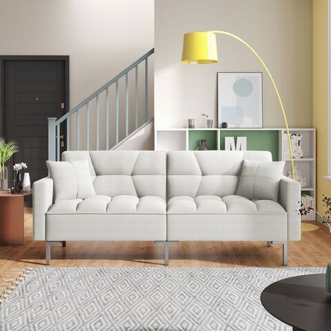 Contemporary Style Velvet Upholstered Convertible Folding Futon Lounge Couch Adjust The Angle To 180 Degree as a Bed