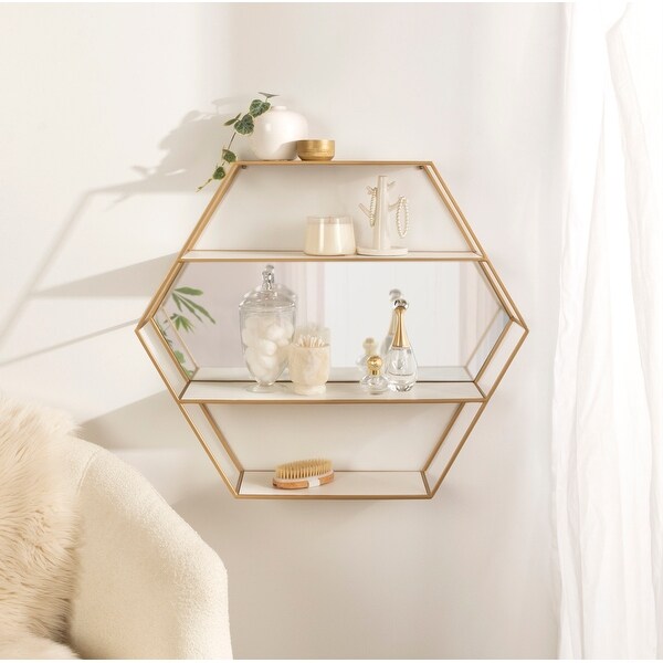 Kate and Laurel Lintz Hexagon Wall Mirror Shelves - Bed Bath