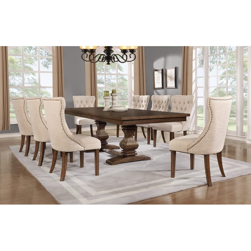 Best Quality Furniture 9-piece Walnut 18" Extension Dining Set - Walnut/Beige