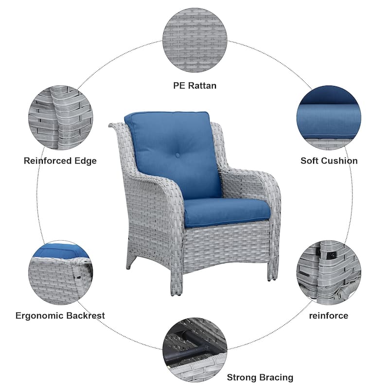 Gymojoy Outdoor Sofa Chair Ottoman Seating with Cushions