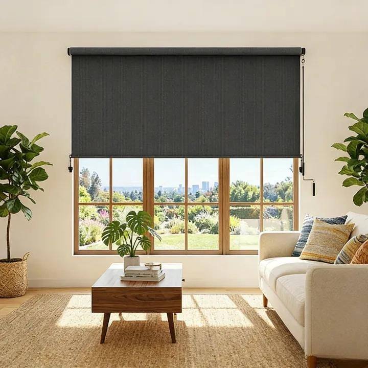 Solar Crank Outdoor Roller Shade with Teslin, No Cassette -  6x6 ft - Black