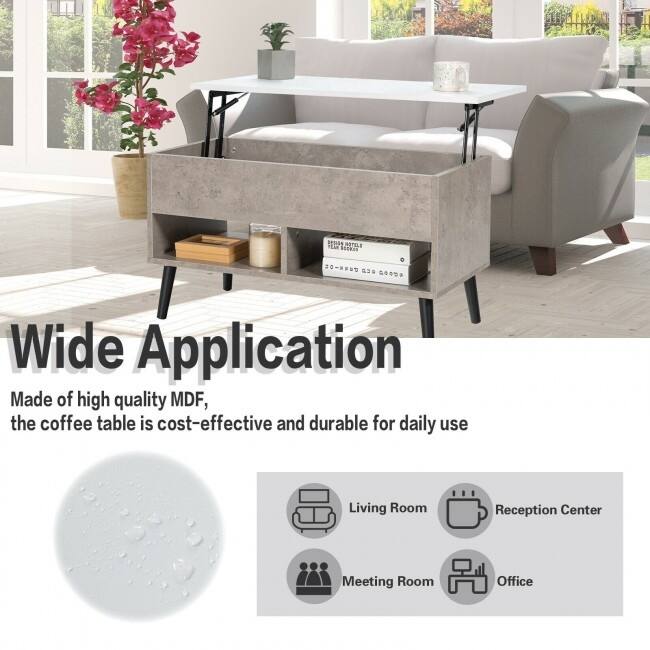 31.5 Inch Lift Top Coffee Table with Hidden Compartment and 2 Storage Shelves - 31.5" x 15.5" x 17.5" (L x W x H)