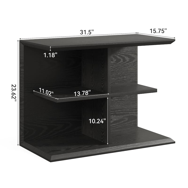 3-Tier End Table with Storage, Wood Sofa Side Table with 4 Cubes