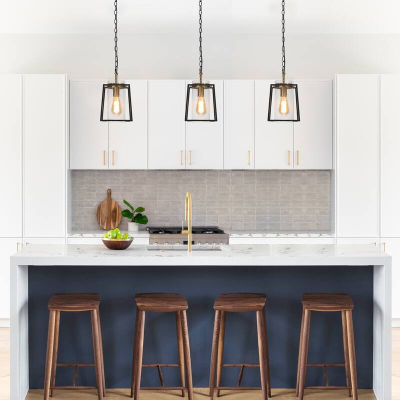 Modern Farmhouse 1-Light Lantern Pendant Lights Black Kitchen Island Lights - D 7.5'' x H 72.5''