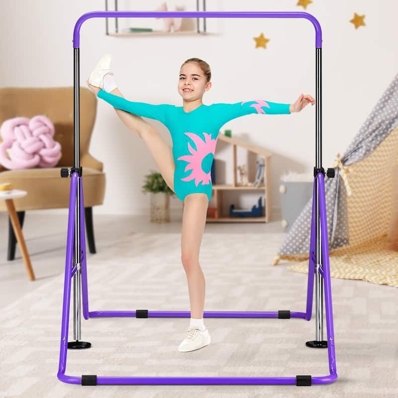 Zenova Gymnastics Bars Kids Kip Junior Training Bars for Home, Folding Horizontal Bars with 5 Adjustable Height - Purple